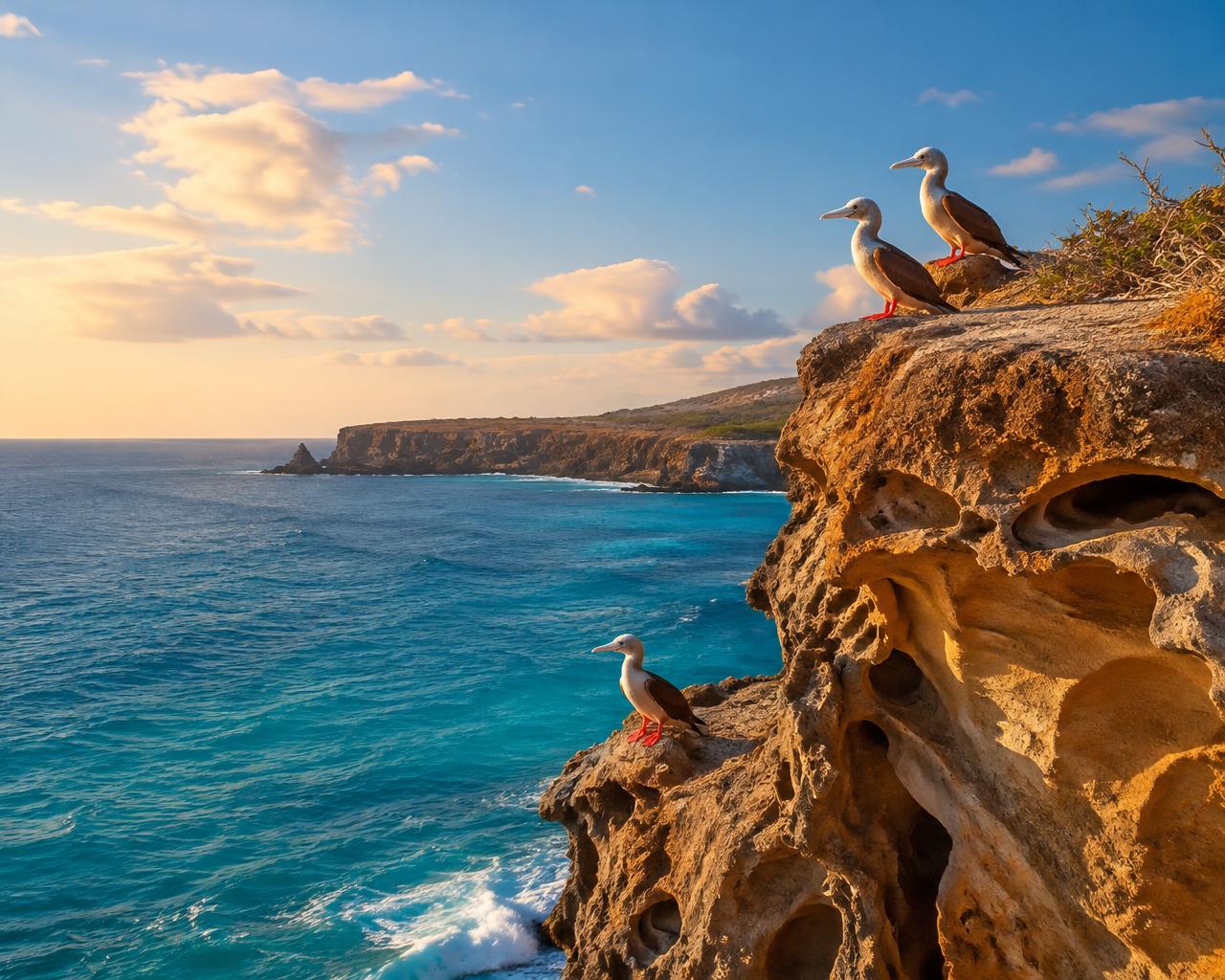 Punta Pitt cliffs with red-footed boobies, San Cristóbal